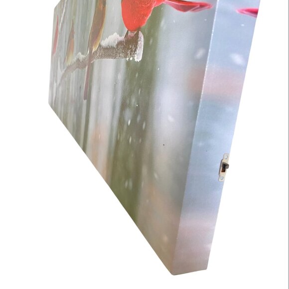 LED Lighted Cardinals Snowy Branch Canvas Wall Picture - Picture 7 of 13